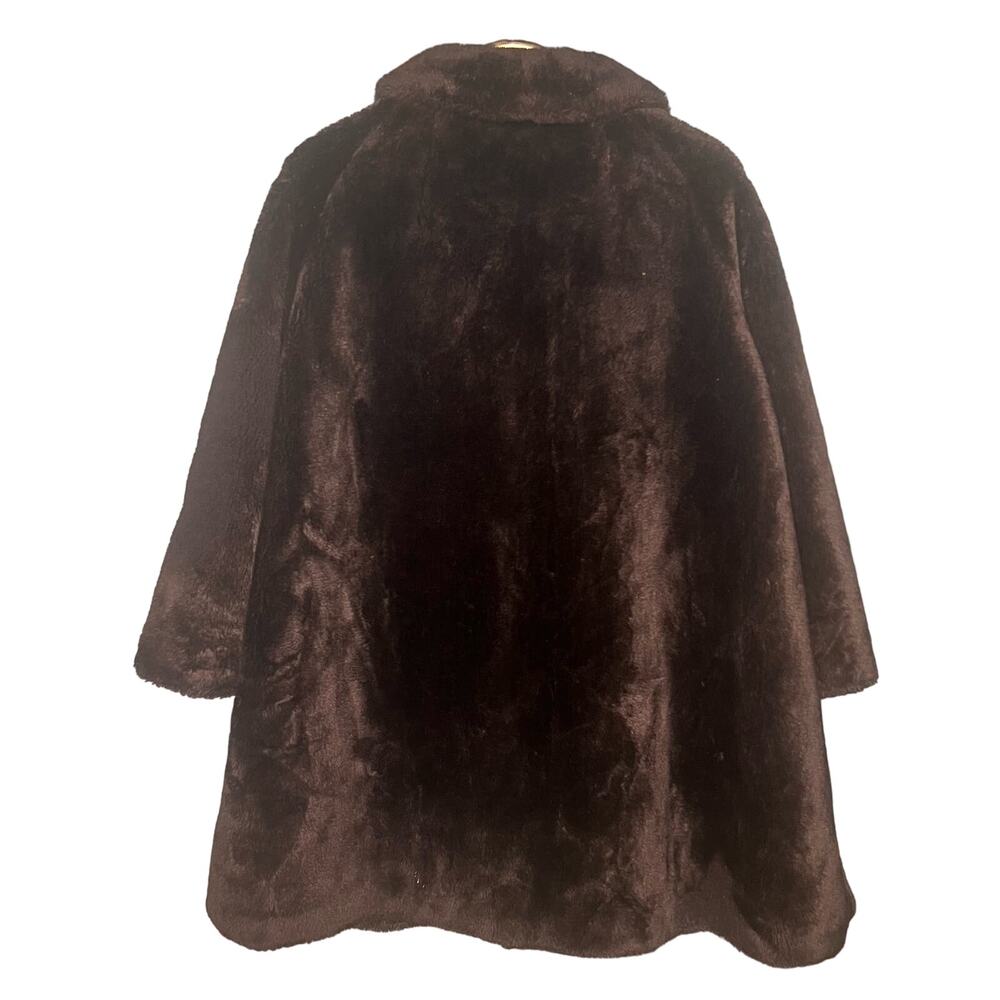 Vintage 60s Brown Faux Fur Swing Coat Button Front Collared Pockets Rockabilly - Picture 2 of 11